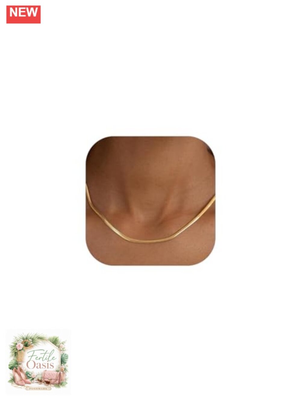 14K Gold Plated Herringbone Choker Necklace, Stainless Steel Adjustable